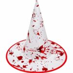 Gorro de bruja Halloween blanco con sangre metalizado