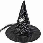 Gorro de bruja Halloween negro con pelo