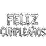 Frase globo Feliz Cumpleaños imprenta plateada