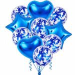 Set de 10 globos 4 figuras y 6 cristal con confetti azul